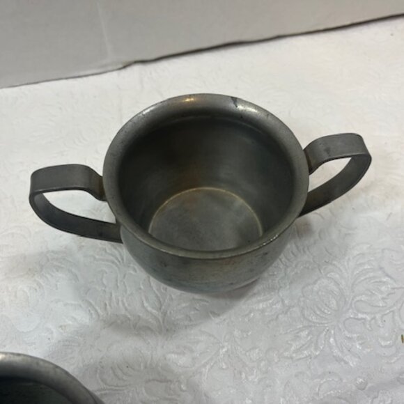 VTG Pewter Creamer and Sugar Bowl L.Bamberger & Co Mini 3"x2.25" - Picture 12 of 15